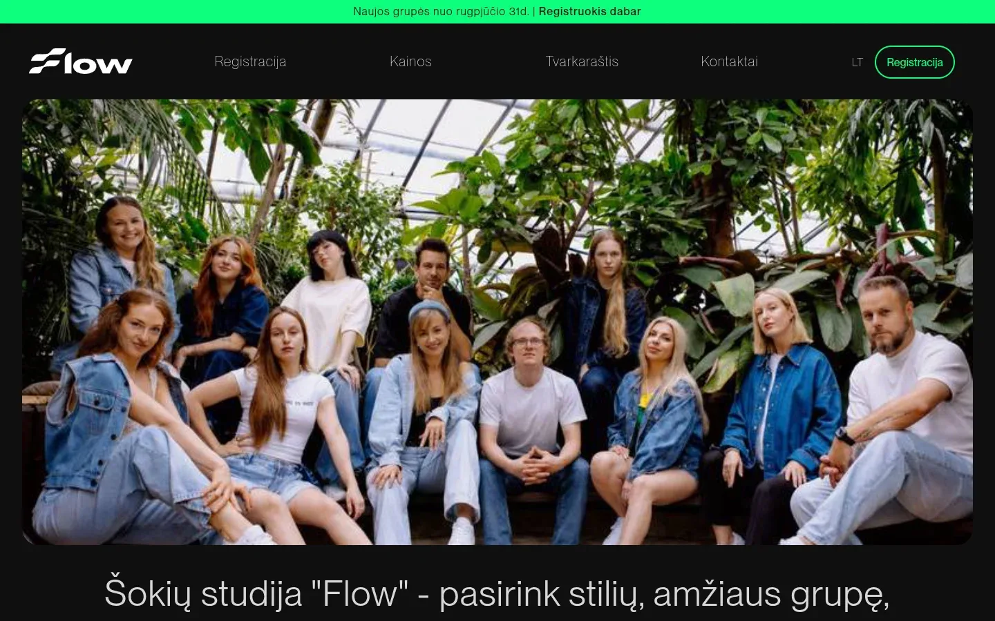 Šokių studijos Flow svetainė kompiuteryje